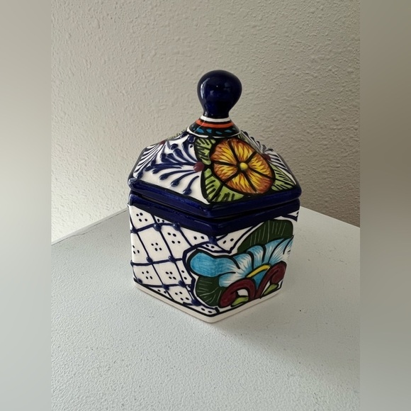 Talavera Mexican Art Pottery Lidded Ceramic Jewelry Trinket Box Alba Mexico - Picture 3 of 11